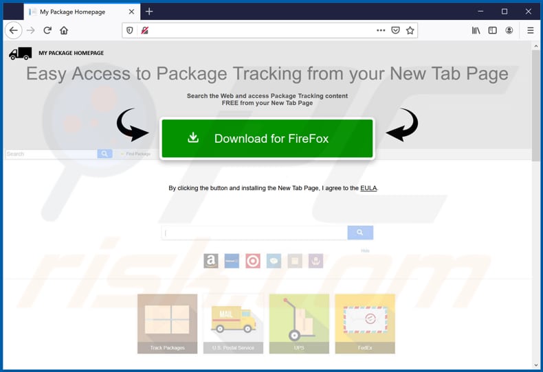 Website used to promote My Package Homepage browser hijacker