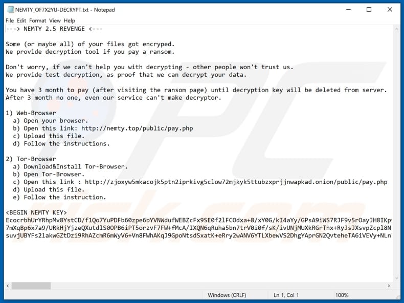 NEMTY 2.5 REVENGE decrypt instructions (NEMTY_OF7X2YU-DECRYPT.txt)