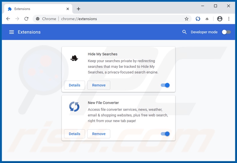 Removing search.newfileconvertertab.com related Google Chrome extensions