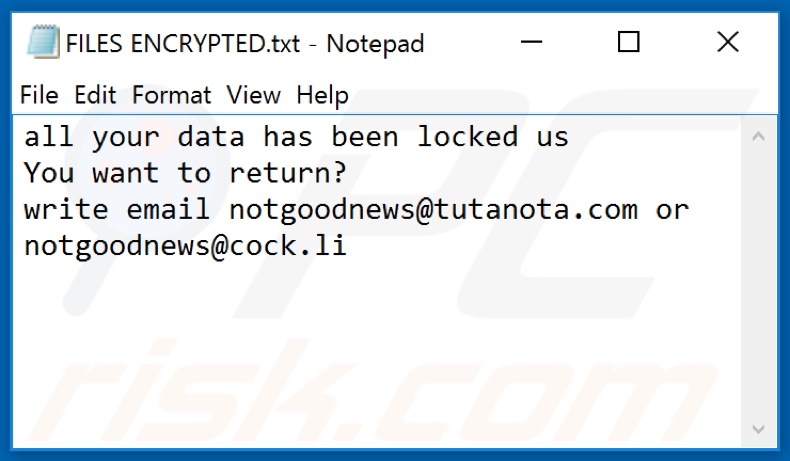 NEWS ransomware text file (FILES ENCRYPTED.txt)