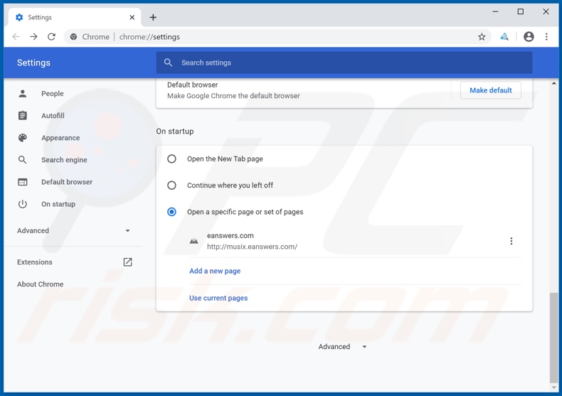 Removing musix.eanswers.com from Google Chrome homepage