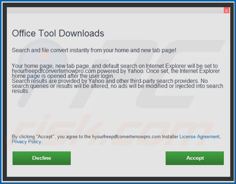 Official Office Tool Downloads browser hijacker installation setup