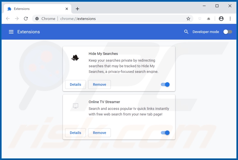 Removing search.watchonlinestreamsnowtab.com related Google Chrome extensions
