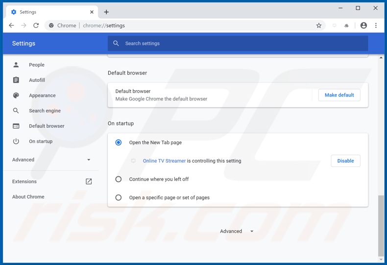 Removing search.watchonlinestreamsnowtab.com from Google Chrome homepage