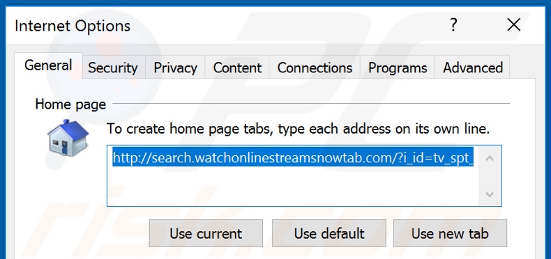 Removing search.watchonlinestreamsnowtab.com from Internet Explorer homepage