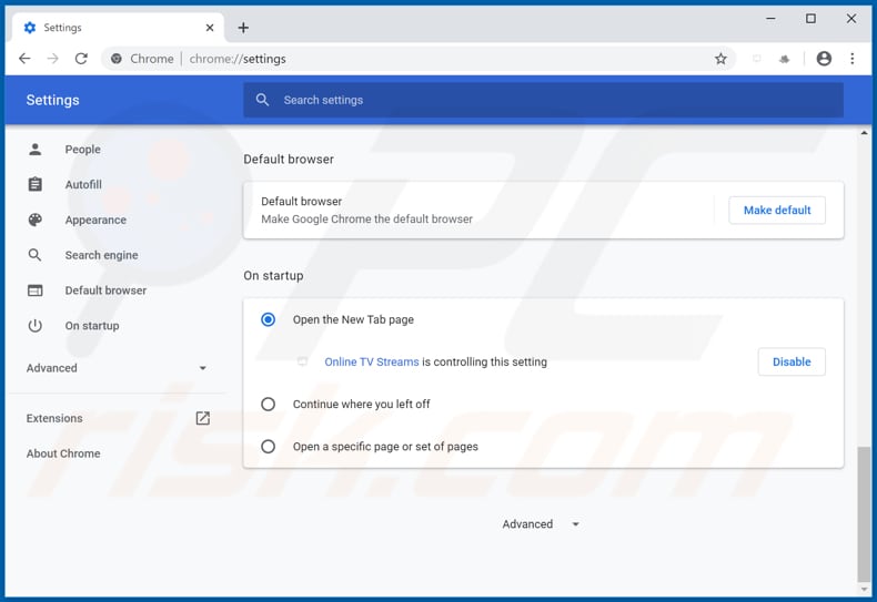Removing search.onlinetvstreamsapptab.com from Google Chrome homepage