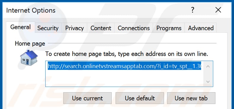 Removing search.onlinetvstreamsapptab.com from Internet Explorer homepage