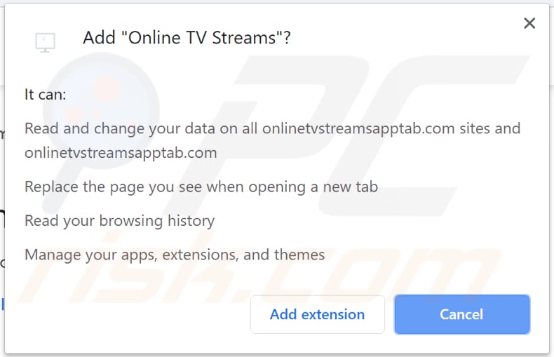 online tv streams browser hijacker wants to read and change data