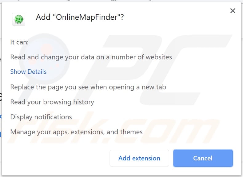 onlinemapfinder toolbar wants to read and change various data