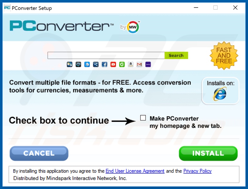 Official PConverter browser hijacker installation setup