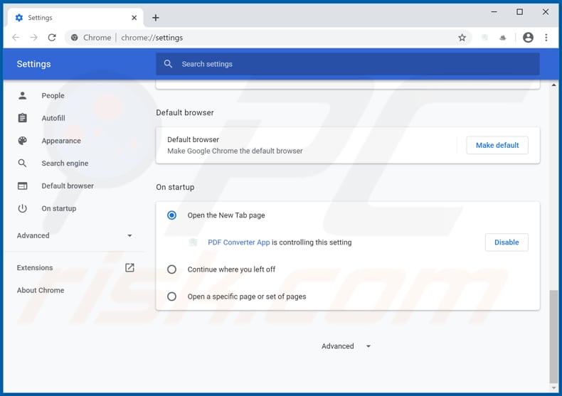 Removing search.pdfconverterapptab.net from Google Chrome homepage