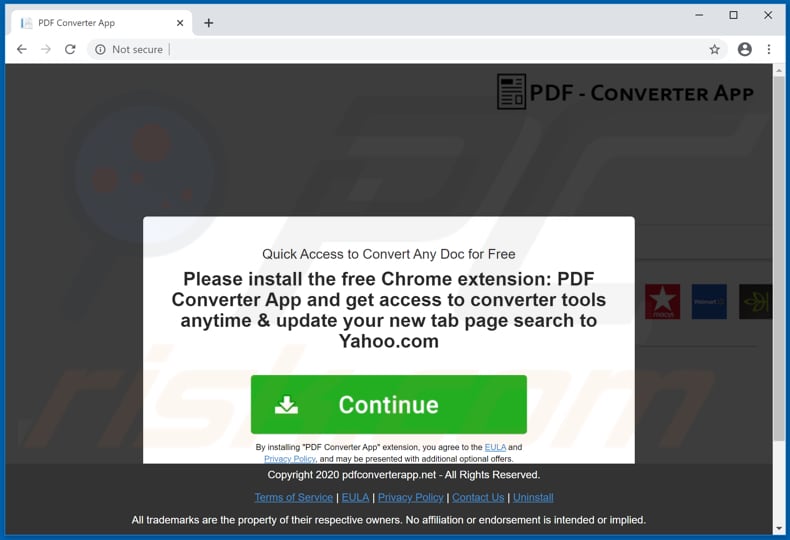 Website used to promote PDF Converter App browser hijacker