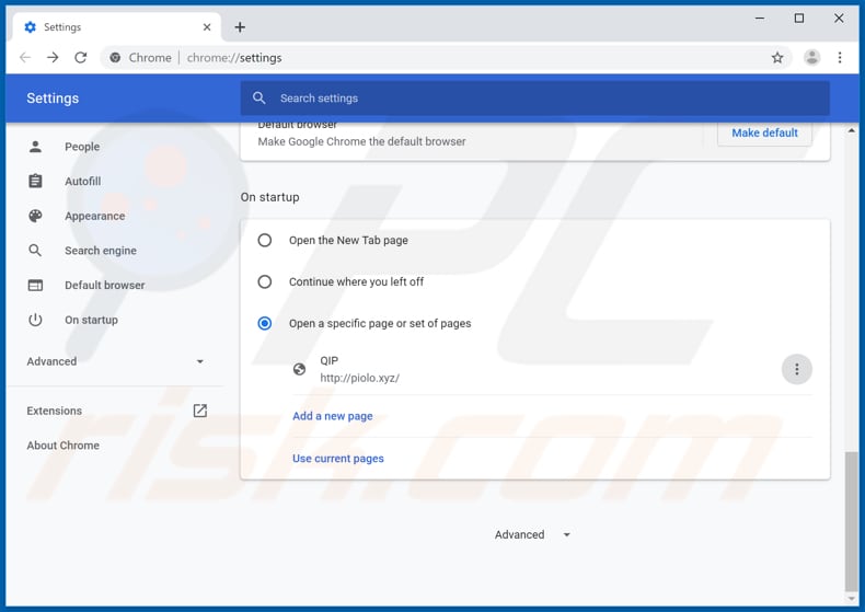 Removing piolo.xyz from Google Chrome homepage