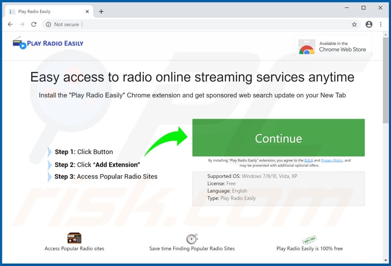 Website used to promote Play Radio Easily browser hijacker