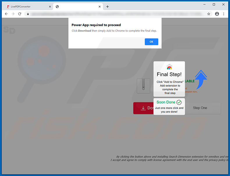 Power Search browser hijacker promoting website