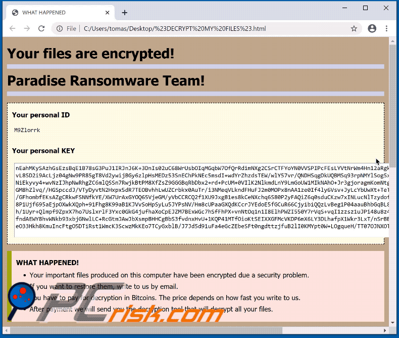 PRT ransomware note appearance (#DECRYPT MY FILES#.htm) GIF