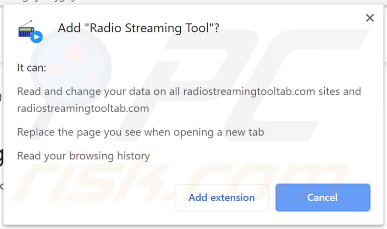 radio streaming tool browser hijacker asks for a permission to access and change various data