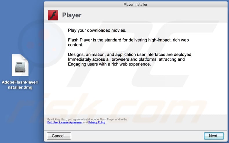 fake Adobe Flash Player installer downloaded from reliableultimatesafevideoplayer.info
