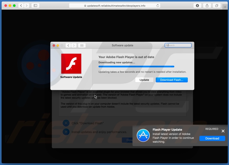 reliableultimatesafevideoplayers[.]info scam overlaying pop-up