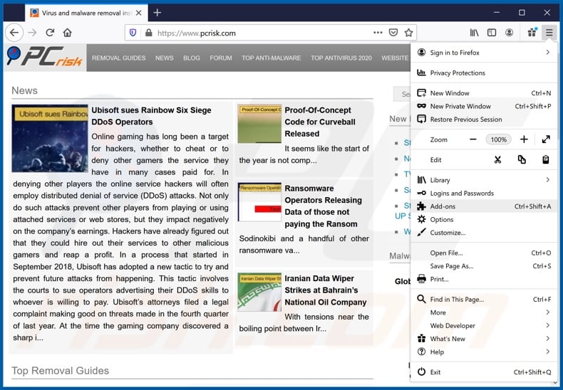 Removing rewardsawesome[.]com ads from Mozilla Firefox step 1