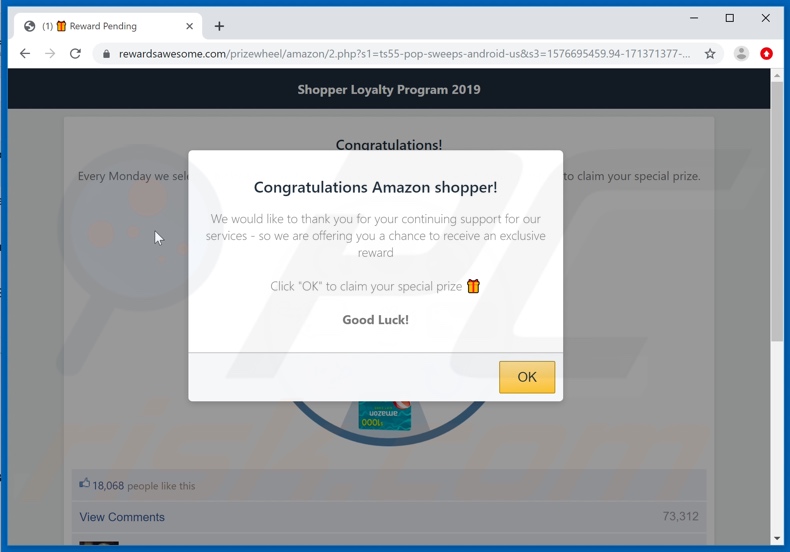 rewardsawesome[.]com pop-up redirects