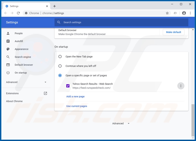 Removing feed.runspeedcheck.com from Google Chrome homepage
