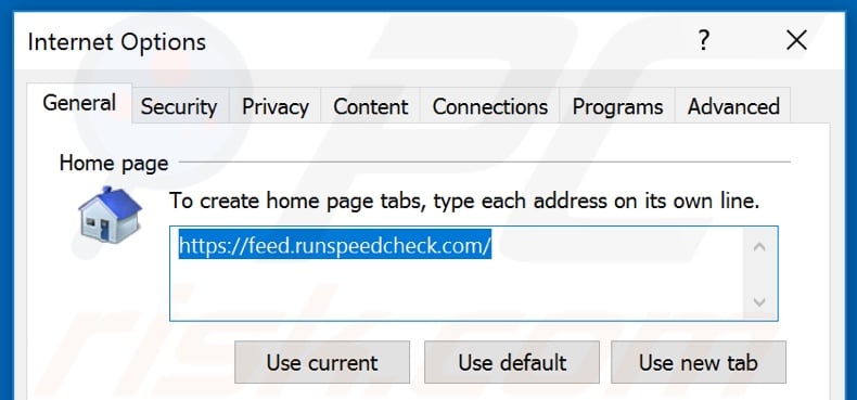 Removing feed.runspeedcheck.com from Internet Explorer homepage