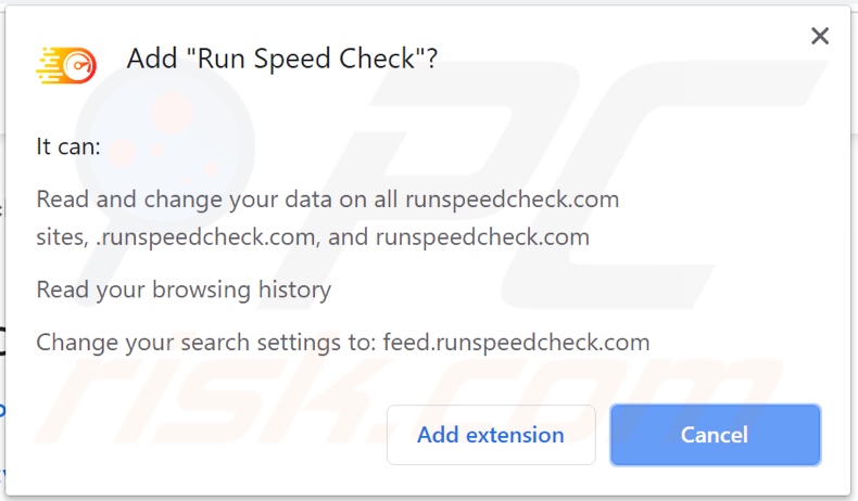 Run Speed Check browser hijacker asking for permissions