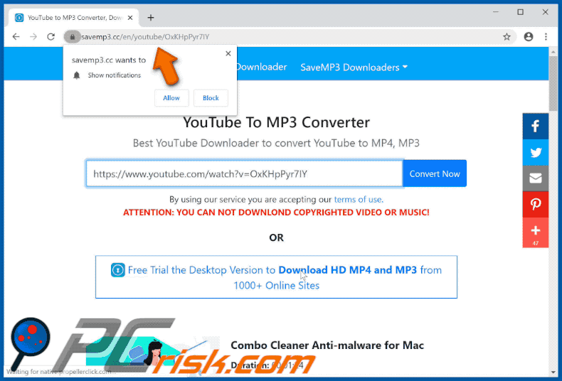 savemp3[.]cc redirecting to VideoConverterHD download