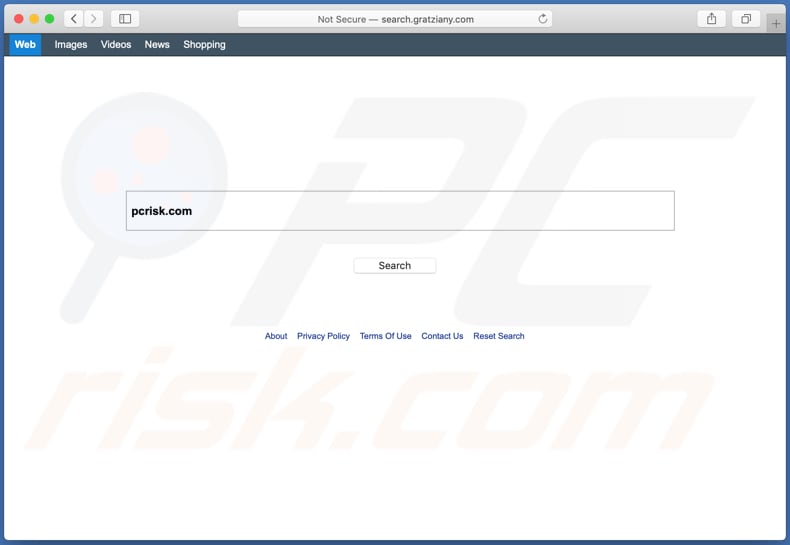 search.gratziany.com browser hijacker on a Mac computer