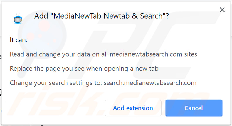 MediaNewTab Newtab & Search browser hijacker asking for Google Chrome permissions