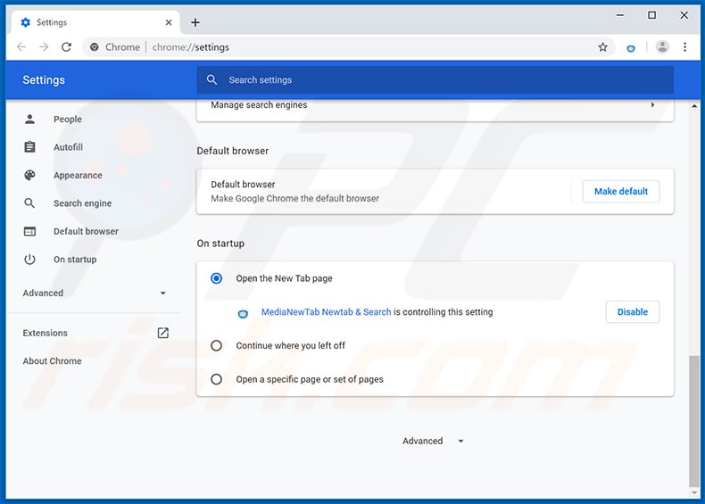 Removing search.medianewtabsearch.com from Google Chrome homepage
