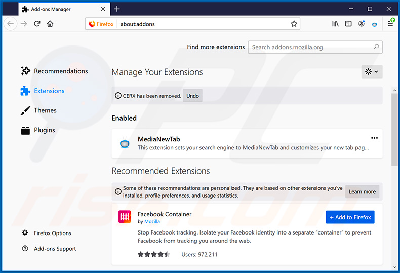 Removing search.medianewtabsearch.com related Mozilla Firefox extensions