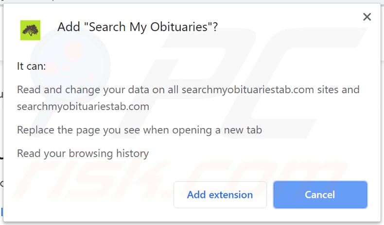 search my obituaries browser hijacker asks if it can read and change various data