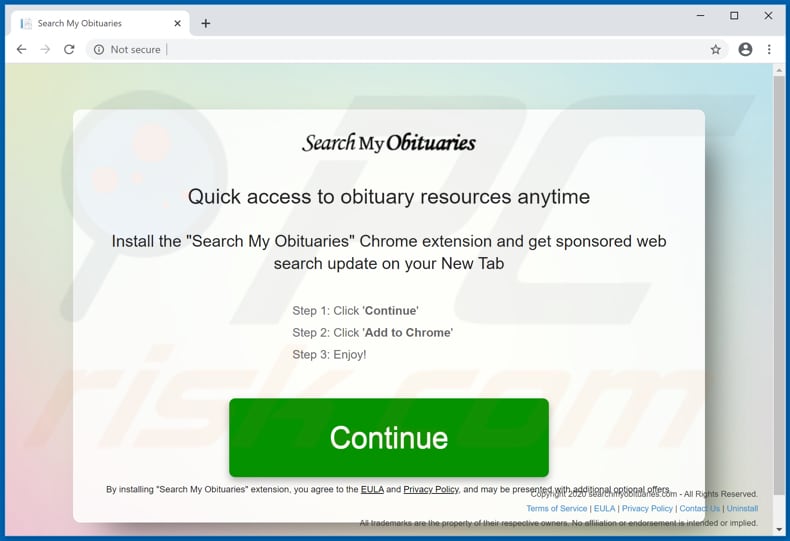 Website used to promote Search My Obituaries browser hijacker