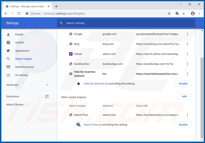 Removing search.hsearchplus.co from Google Chrome default search engine