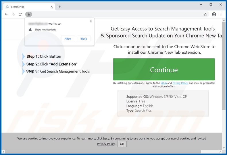 Website used to promote Search Plus browser hijacker