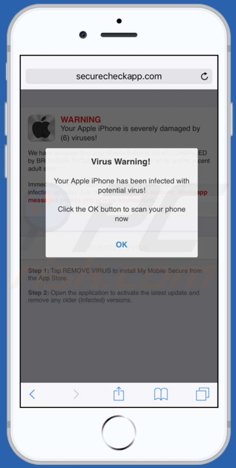  Variant of the Your Apple iPhone is severely damaged scam promoted on securecheckapp[.]com