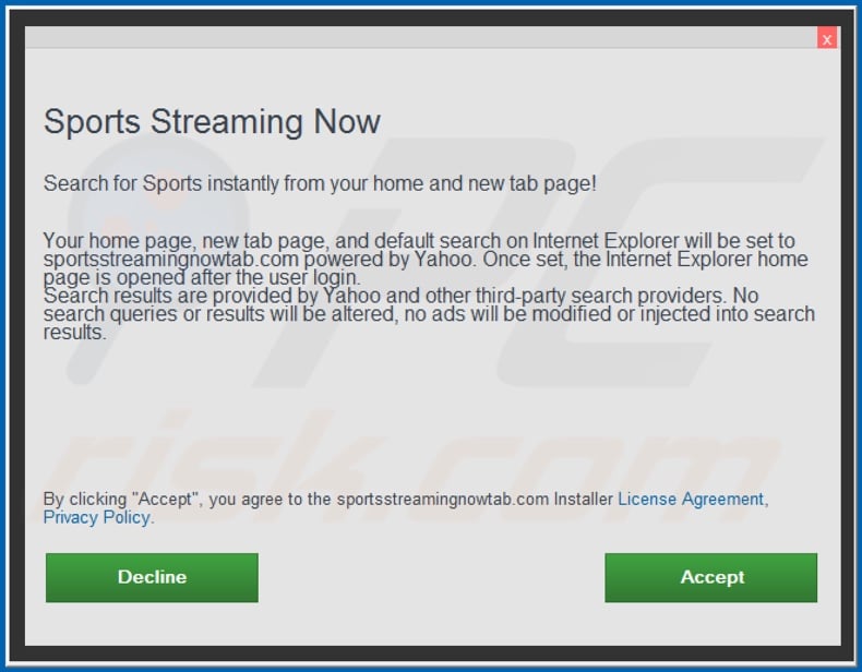 Official Sports Streaming Now browser hijacker installation setup