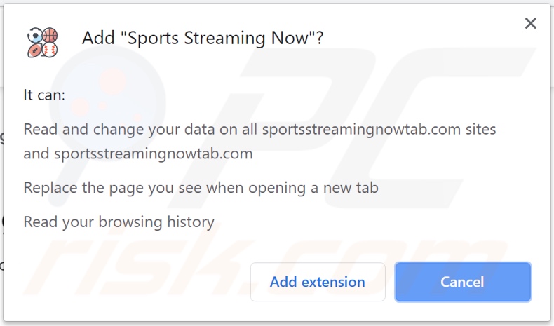 Sports Streaming Now browser hijacker asking for permissions