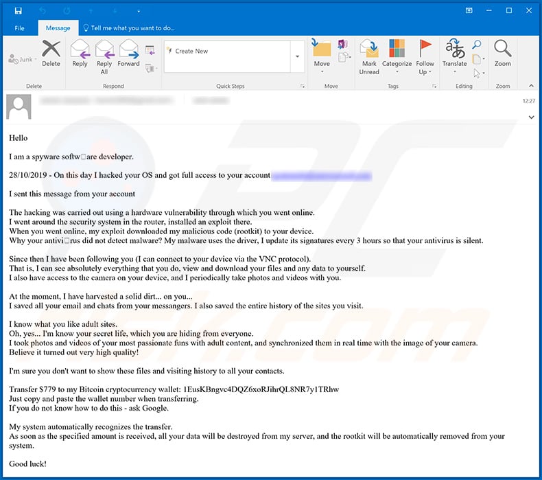 I Am A Spyware Software Developer email spam campaign