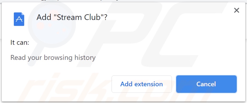 Stream Club browser hijacker asking for permissions