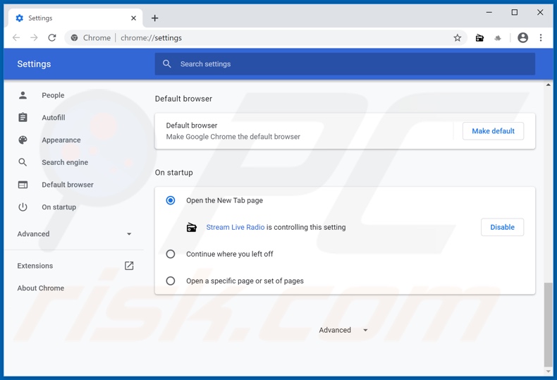 Removing search.streamliveradiotab.com from Google Chrome homepage