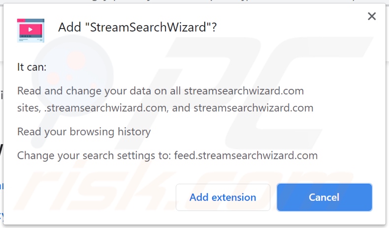 StreamSearchWizard browser hijacker asking for permissions