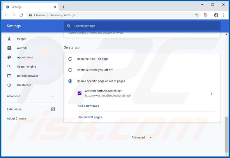 Removing thepdftoolssearch.net from Google Chrome homepage