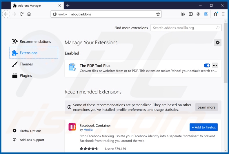 Removing thepdftoolssearch.net related Mozilla Firefox extensions