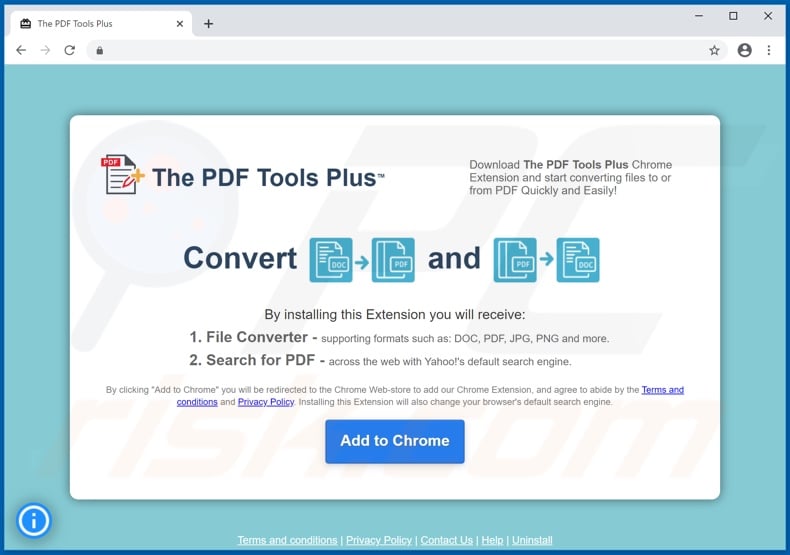 Website used to promote The PDF Tools Plus browser hijacker