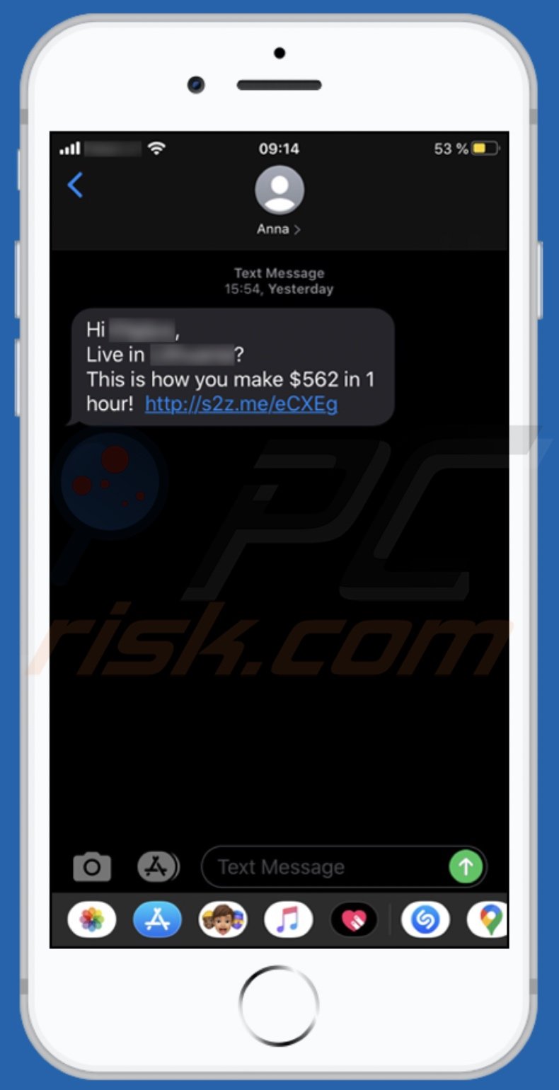 This is how you make $562 in 1 hour! smishing scam