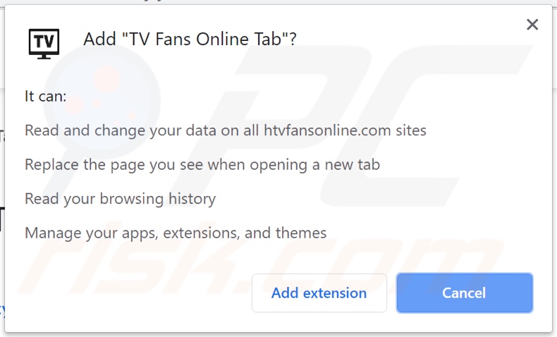 TV Fans Online Tab browser hijacker asking for permissions