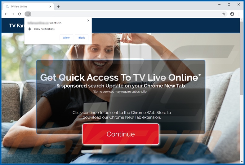 Website used to promote TV Fans Online Tab browser hijacker